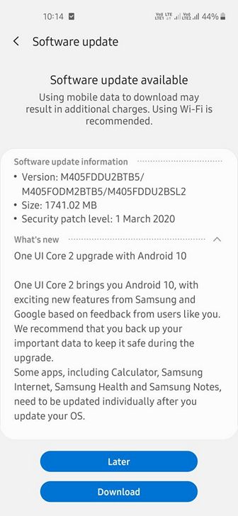 Обновление Android 10 для Samsung Galaxy M40 выпущено и уже начало поступать на смартфоны в составе One UI 2.0