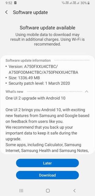 Обновление Android 10 для Galaxy A40 и Galaxy A7 (2018) в составе One UI 2.0 выпущено