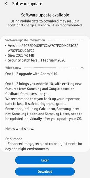 Обновление Android 10 для Samsung Galaxy A70s и Galaxy A6(2018) в составе One UI 2.0 вышло и начинает поступать на смартфоны