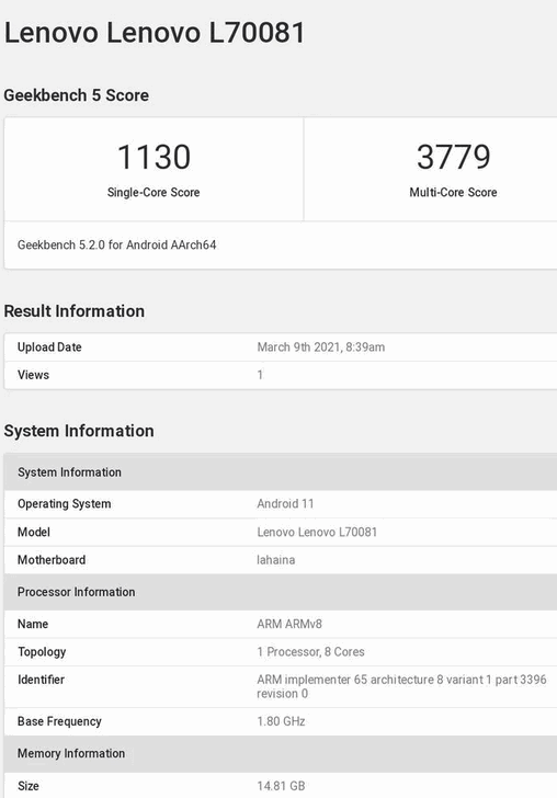 Lenovo Legion 2 Pro с процессором Snapdragon 888 и 16 ГБ оперативной памяти засветился в Geekbench