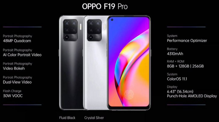 OPPO F19 Pro и F19 Pro+ 5G. Смартфоны среднего класса с AMOLED дисплеями и 48-Мп квадро-камерами за $294 и выше