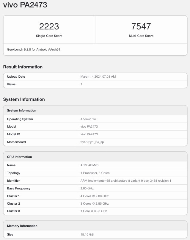 Vivo Pad 3 засветился в Geekbench