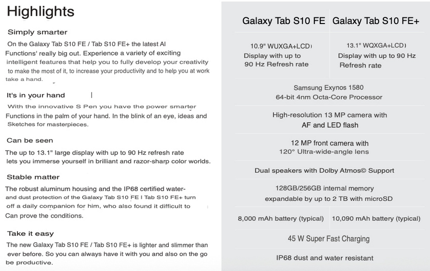  Samsung готовит к выпуску новые планшеты Galaxy Tab S10 FE и S10 FE+