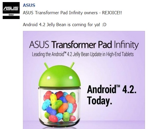 Обновление Android 4.2 для Asus Transformer Pad Infinity 