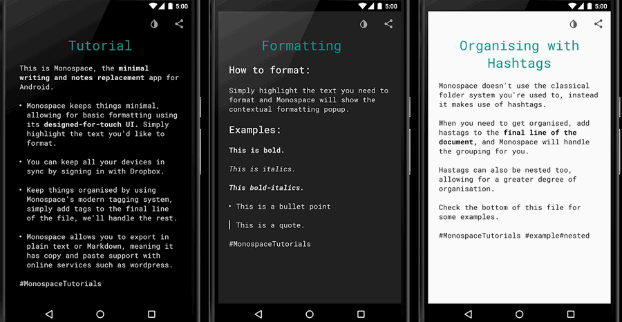 Monospace Writer. Простое и легкое приложение для создания и работы с заметками для Android усройств