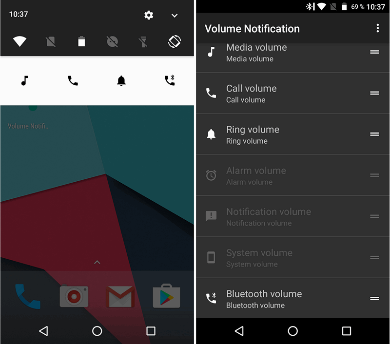Быстрый доступ к управлению уровнями громкости из панели уведомлений Android устройства можно получить с помощью Volume Notification