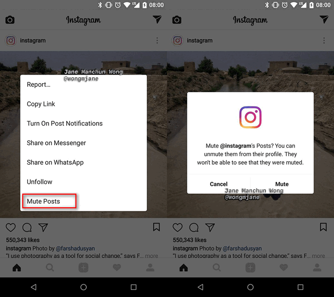 instagrem mute posts