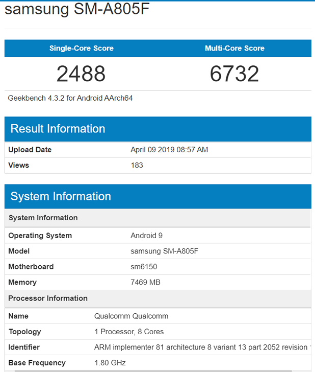 Samsung Galaxy A80 засветил в Сети свой процессор Snapdragon 675