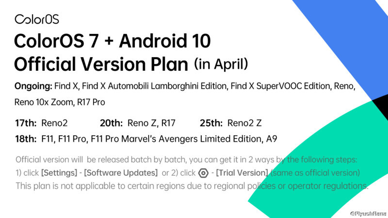OPPO Reno 2, Reno Z, F11, F11 Pro, A9 и R17 получили обновление Android 10 в составе ColorOS 7