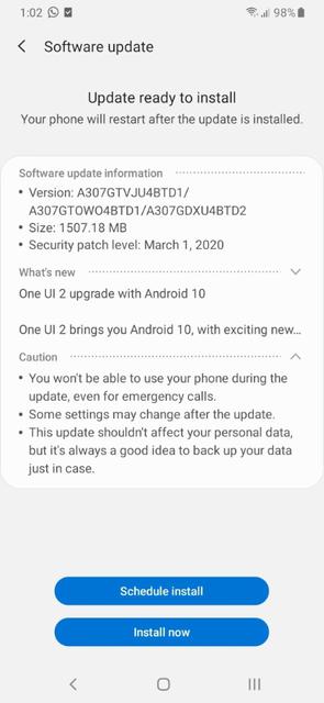 Samsung Galaxy A30s. Обновление операционной системы на базе Android 10 с оболочкой One UI 2.0 выпущено и начало поступать на смартфоны