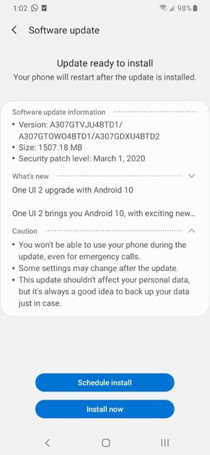 Samsung Galaxy A30s. Обновление операционной системы на базе Android 10 с оболочкой One UI 2.0 выпущено и начало поступать на смартфоны