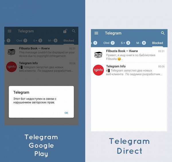 Telegram без цензуры и прочих ограничений для Android устройств можно скачать с официального сайта приложения