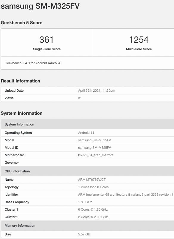 Samsung Galaxy M32 на базе процессора MediaTek Helio G80 с 6 ГБ оперативной памяти на борту готовится к выпуску