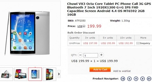 Cuwi VX3. Семидюймовый Android планшет с восьмиядерным процессором Full HD экраном и возможностью использования в качестве смартфона поступил в продажу по цене от $199.