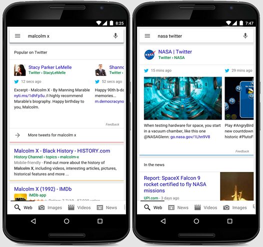 В результатах поиска Google на мобильных устройствах будут отображаться сообщения Twitter