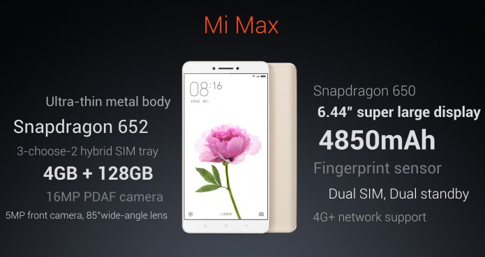 Xiaomi Mi Max: 6,44-дюймовый фаблет с неплохой начинкой официально представлен. Технические характеристики и цены объявлены