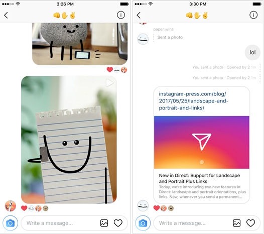 Приложения для мобильных: Instagram Direct получил поддержку ландшафтной/портретной ориентаций и предпросмотр ссылок