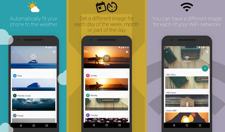 Автоматически менять обои в зависимости от времени суток, погоды, дня недели или месяца на Android устройствах можно с помощью приложения Smart Wallpaper