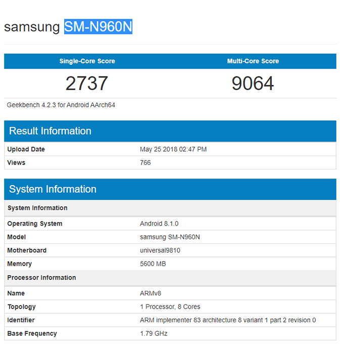 Samsung Galaxy Note 9 с фирменным процессором Exynos 9810 замечен в Geekbench