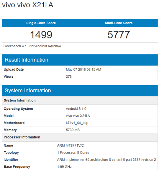 Смартфон Vivo X21i с процессором Helio P60 на борту готовится к выпуску