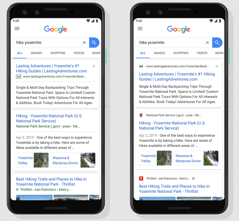 Поиск Google на мобильных устройствах получил обновленный вид карточек с результатами