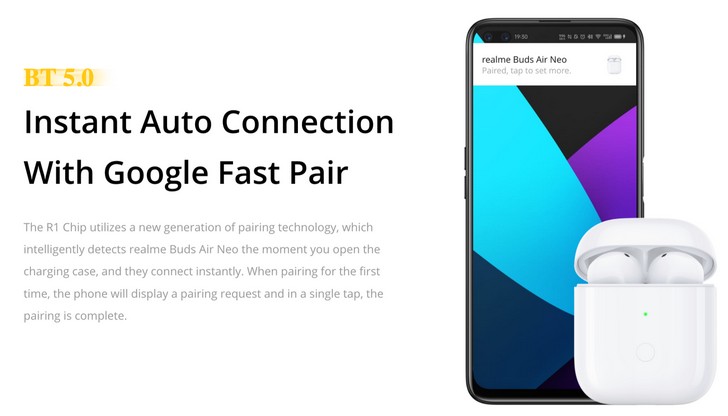 Realme Buds Air Neo беспроводные наушники с поддержкой Google Fast Pair и защитой от влаги за $40