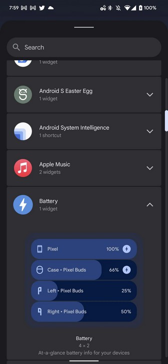 Android 12 получил новый виджет с индикаторами заряда батареи смартфона и гаджетов подключенных к нему