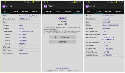 CPU-Z Beta теперь доступно и для Android устройств и позволит узнать всё о вашем планшете или смартфоне