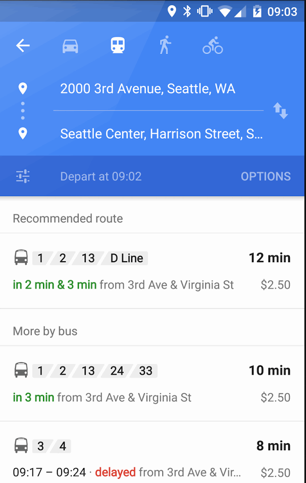 Графики движения общественного транспорта на Картах Google теперь отображаются в реальном времени