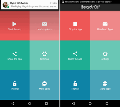 Отключить всплывающие уведомления в Android Lollipop можно с помощью приложения HeadsOff 