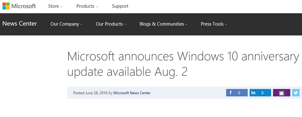 Microsoft рассекретила дату релиза юбилейного обновления Windows 10