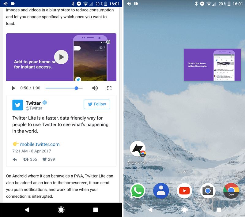 Google Chrome получил поддержку режима картинка-в-картинке, который появится в Android 8 (Oreo)