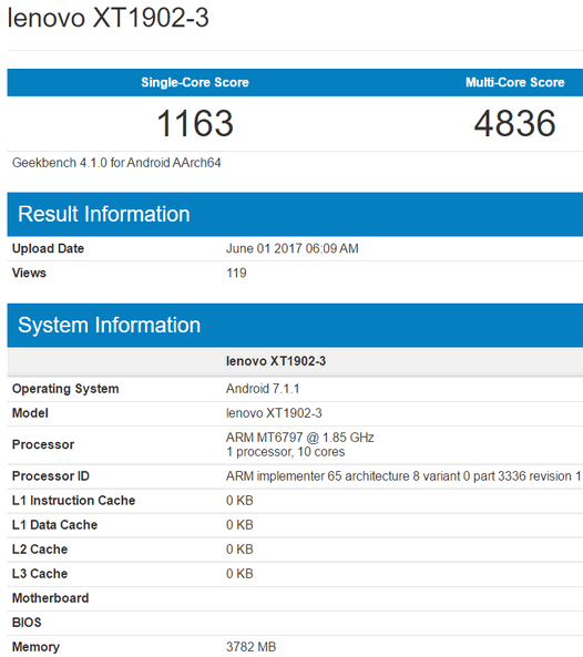 Moto M2 засветился в результатах теста Geekbench