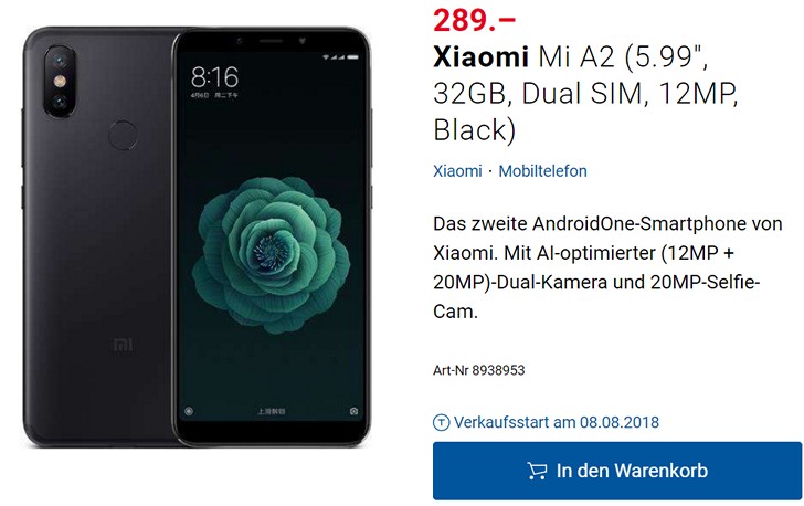 Xiaomi Mi A2 появился в ассортименте швейцарского интернет-магазина Digitec. Цена: от $290