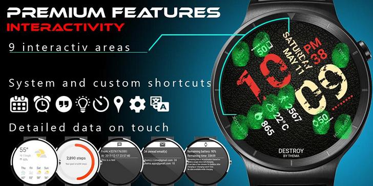 Лучшие циферблаты для Android Wear. Destroy Watch Face – стильный вид, широкие возможности настройки внешнего вида и ряд дополнительных функций