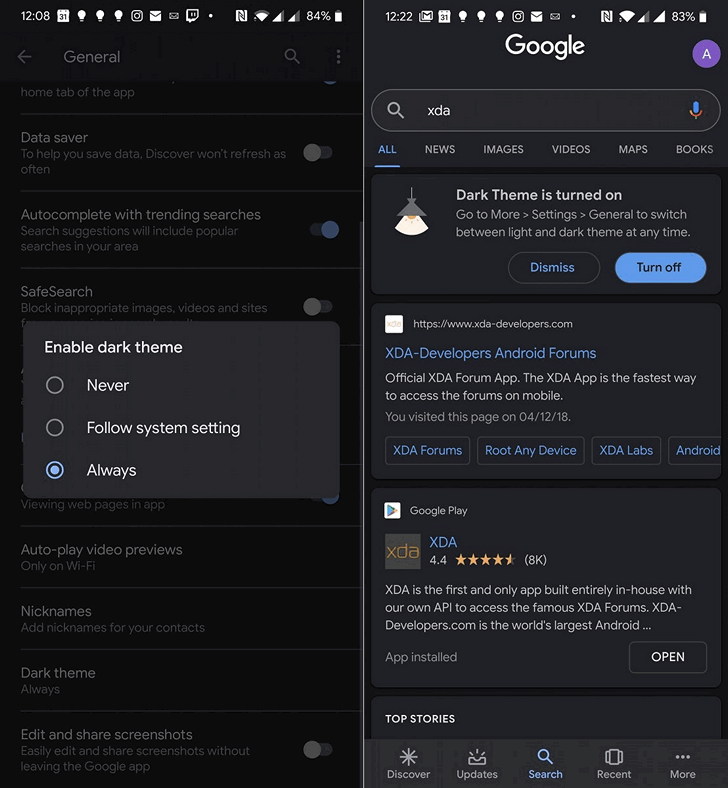 Приложение Google для Android, наконец, получило темную тему