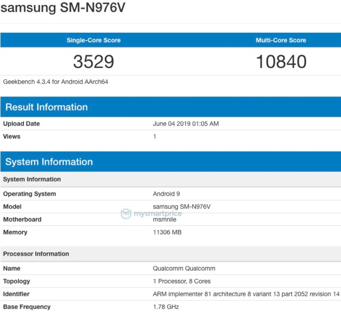 Samsung Galaxy Note 10 и Galaxy A90. Сведения о начинке смартфонов с сайта Geekbench