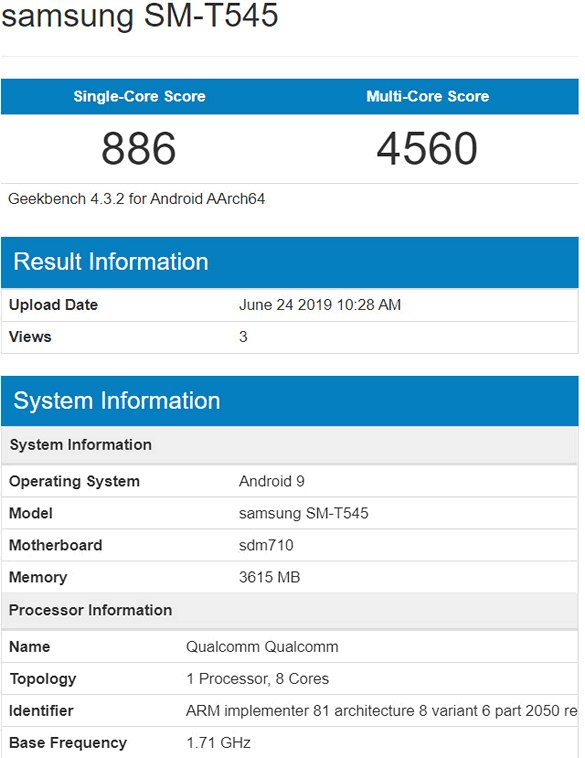 Новый Android планшет Samsung с процессором Qualcomm Snapdragon 710 готовится к выпуску 