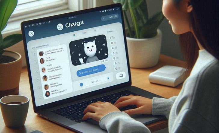 создай изображение на котором пользователь  Mac общается с ChatGPT