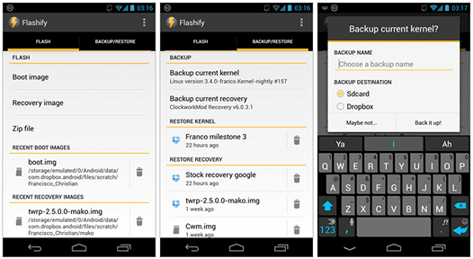 Программы для Android. Прошивка и резервное копирование / восстановление рекавери, boot, ядер и zip файлов с помощью Flashify 