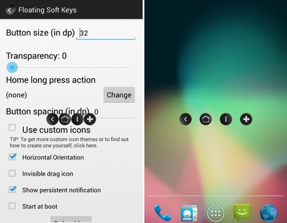 Программы для Android. Плавающая панель навигации с полупрозрачными кнопками «Назад», «Домой» и «Меню» изменяемого размера