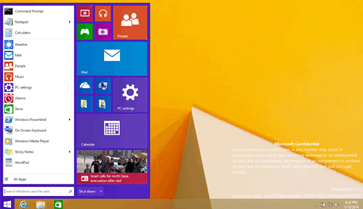 Утечка Windows 8.1, сборка 9788, демонстрирует обновленное меню «Пуск»