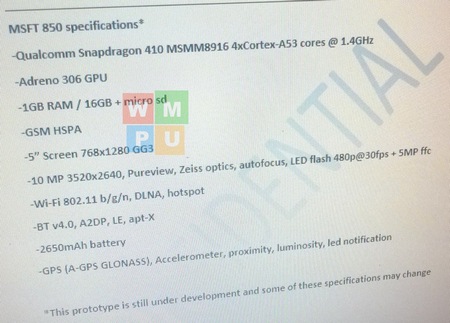 Microsoft Lumia 550, Lumia 750 и Lumia 850. Технические характеристики новых смартфонов просочились в Сеть