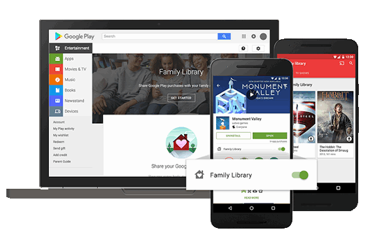 Google Play Family Library: семейная библиотека Google позволит нам бесплатно поделиться купленными в Google Play Маркет приложениями, играми, книгами фильмами с членами вашей семьи
