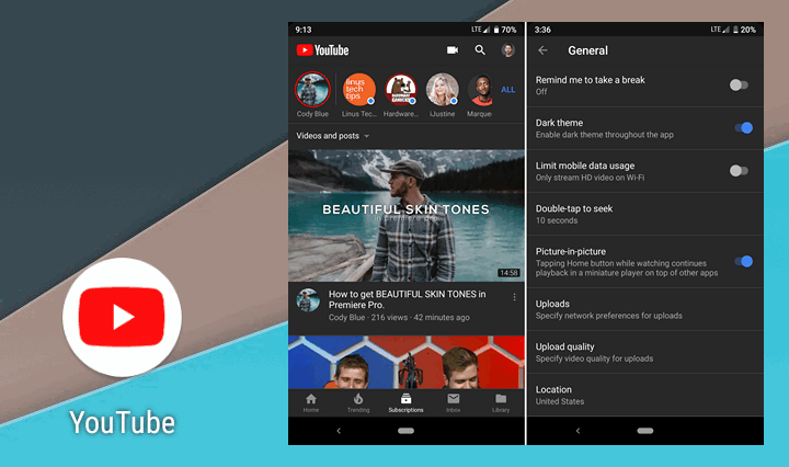 YouTube для Android. Возможность переключения на темную тему начала появляться у некоторых пользователей приложения