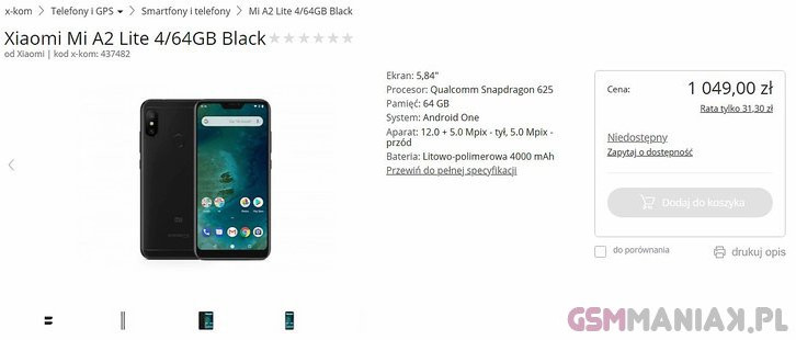 Xiaomi Mi A2 Lite. Цена и технические характеристики смартфона просочились в Сеть