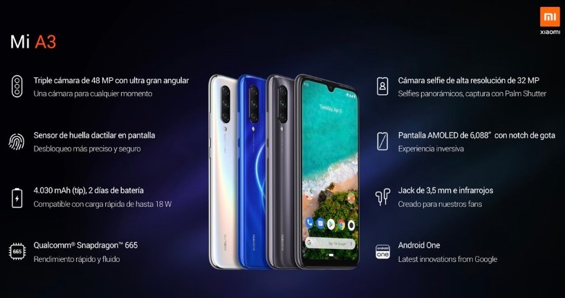 Xiaomi Mi A3 официально. Android One смартфон с процессором Snapdragon 665, подэкранным сканером отпечатков пальцев и тройной 48-Мп камерой за 250 евро