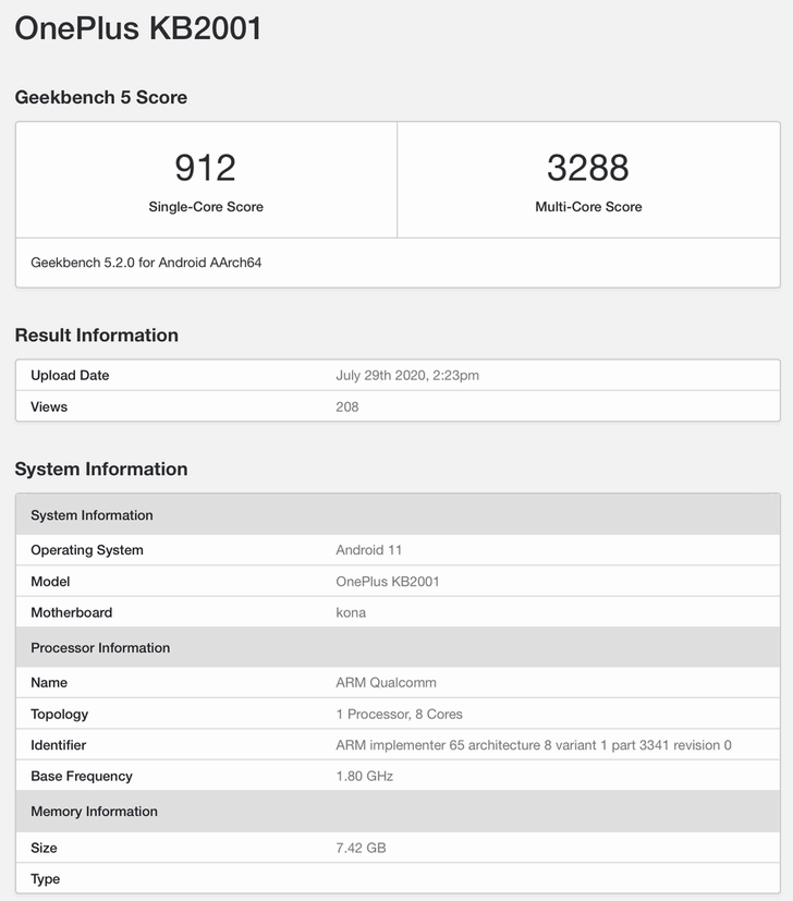 OnePlus 8T. Сведения о начинке смартфона засветились на сайте Geekbench