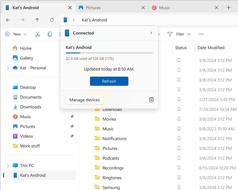 Windows 11 упрощает управление файлами на Android-смартфонах