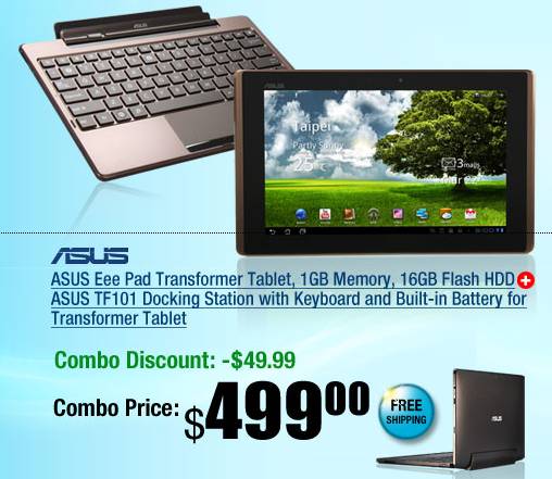 Планшетный компьютер Asus Eee Pad Transformer можно купить за 499$ вместе с клавиатурой.
